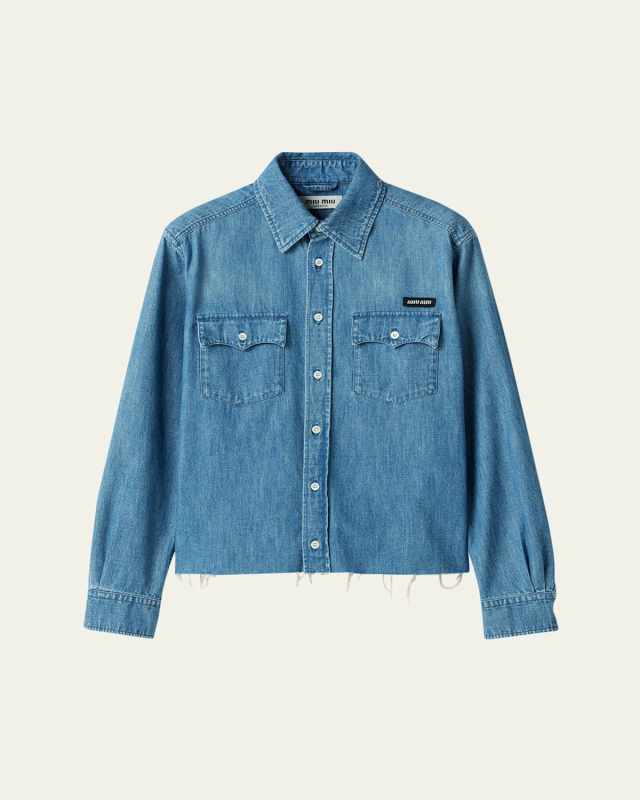 Raw Hem Button Down Denim Shirt